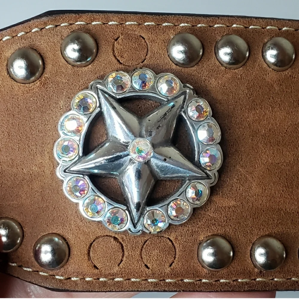 Tony Lama Texas Ranger Star Buckle Leather Western Belt Beaded size 38